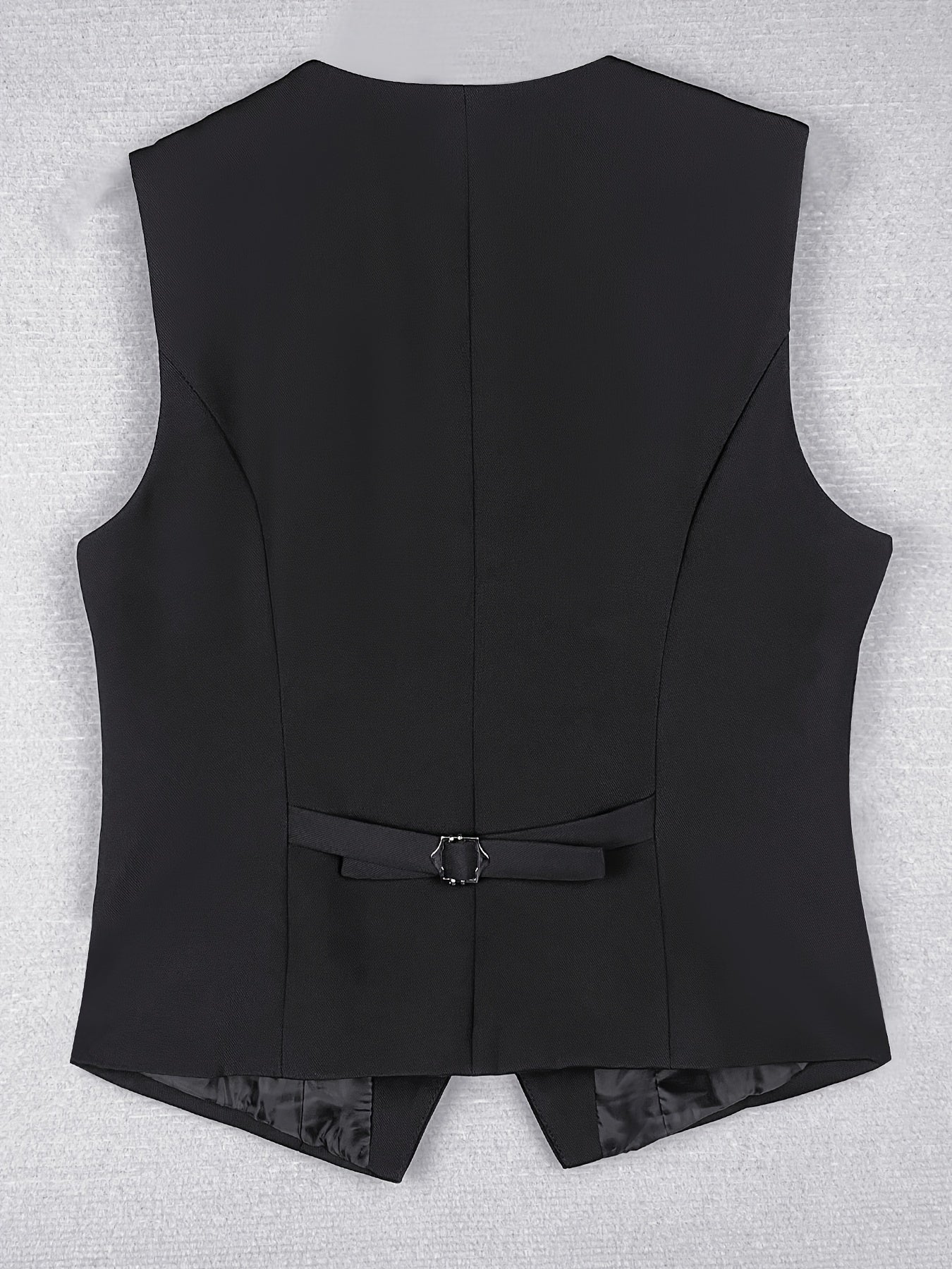 Black V-Neck Sleeveless Blazer with Tie Back, Polyester & Elastane, Ideal for Office - Dark Blue