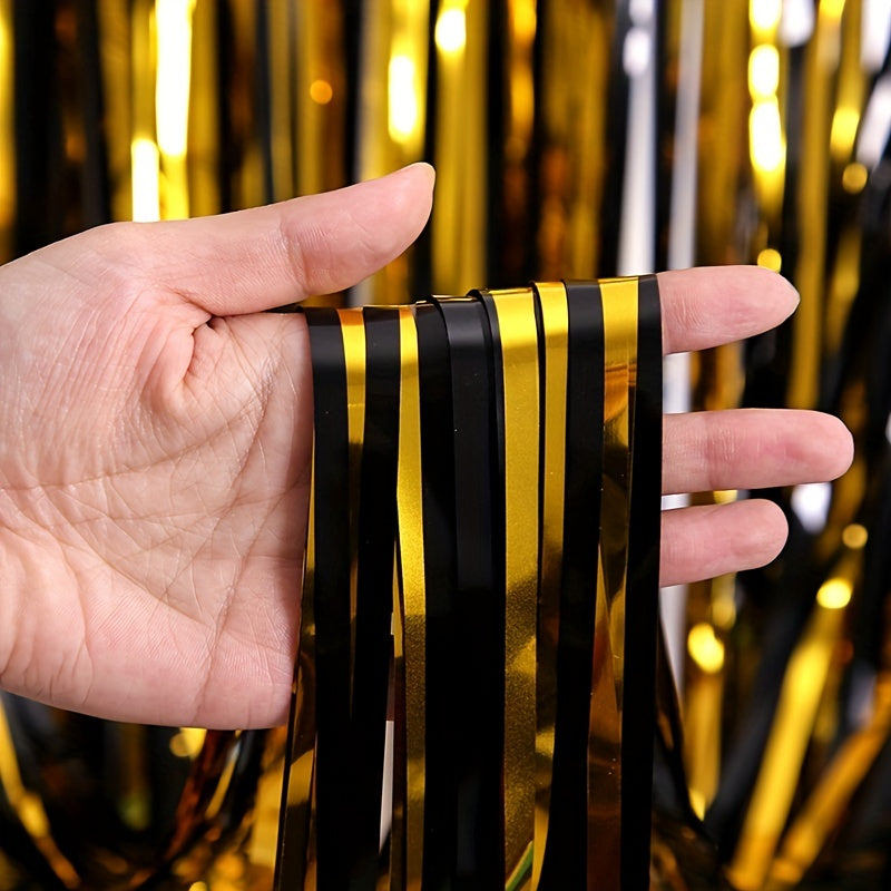 Golden Foil Tinsel Ribbon Streamer, for various occasions and home decor, suitable for ages 14+