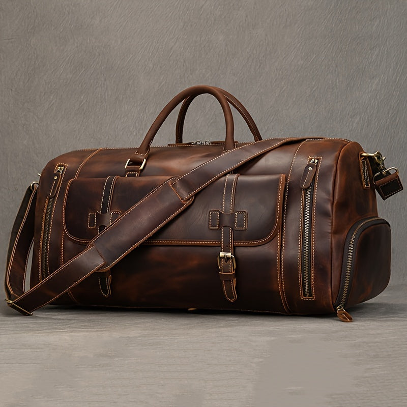 Genuine cowhide leather duffel bag for men, retro fashion handbag - 57.91 cm