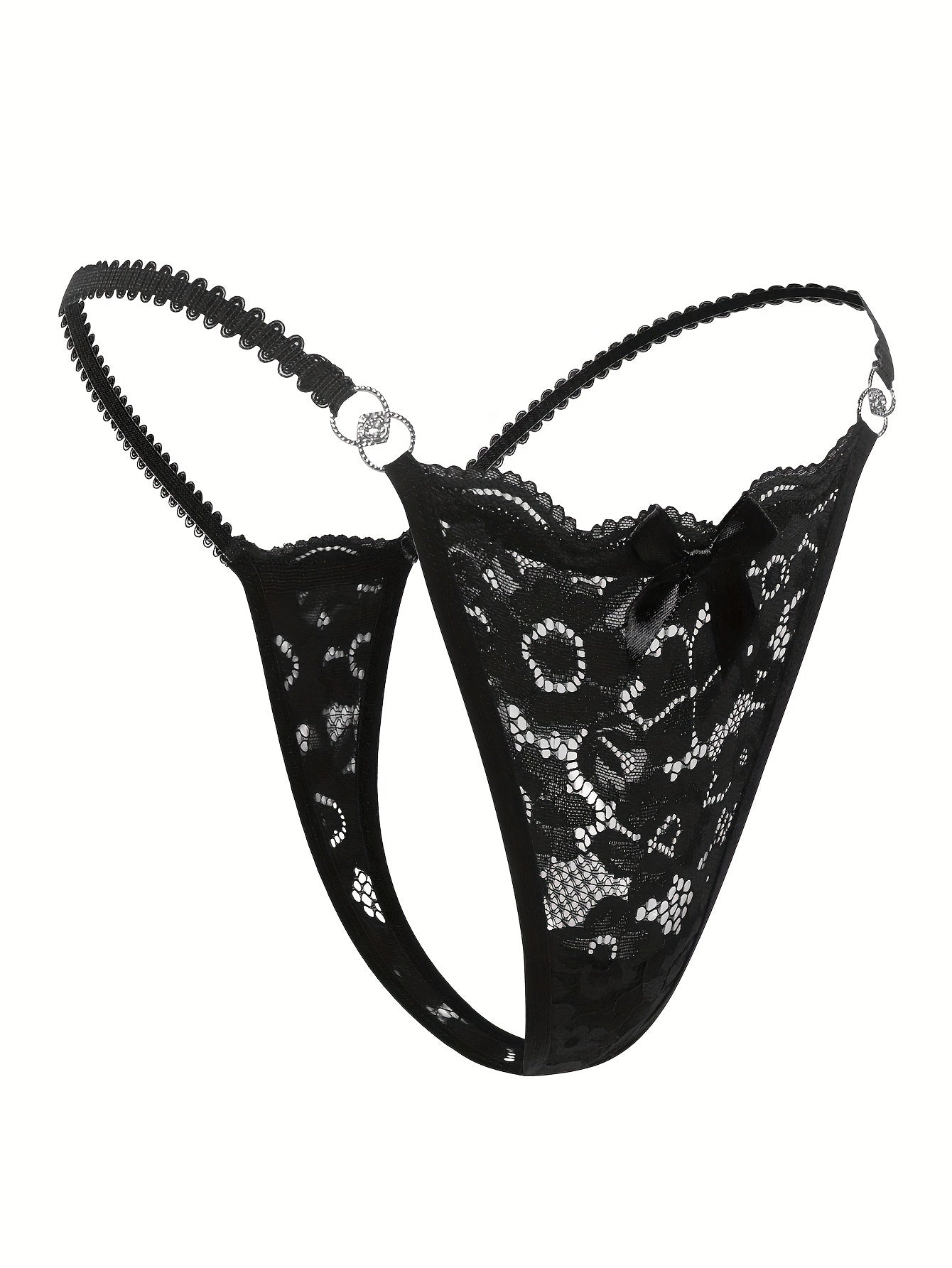 Comfy floral lace thongs with bow tie cutout, women's lingerie.