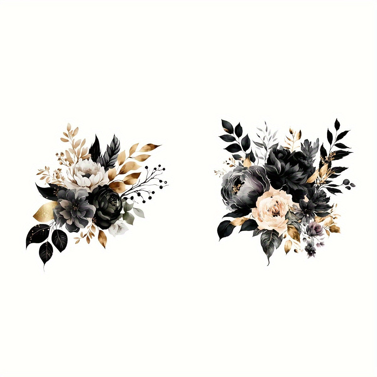 2 Elegant Floral Window Clings in Contemporary Black and Golden PVC - Decorative Glass Decals, Self-Adhesive and Removable Stickers for Displaying in Home and Office Windows, Window Decorations