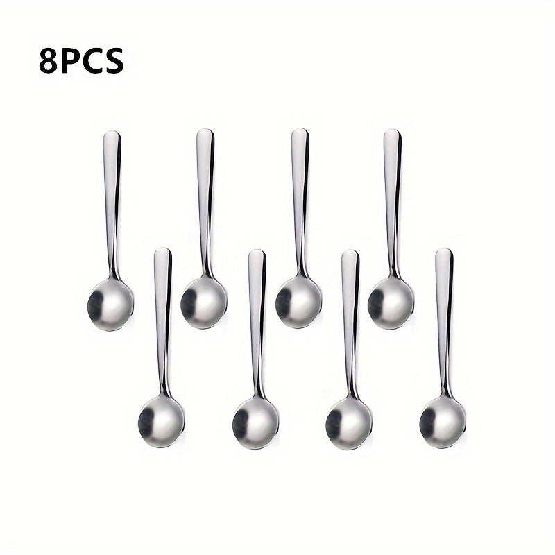 Mini Seasoning Spoon Set with 8 Pieces, made of 304 Stainless Steel - Ideal for Coffee, Tea, and Espresso - Available in Silver and Golden Colors.