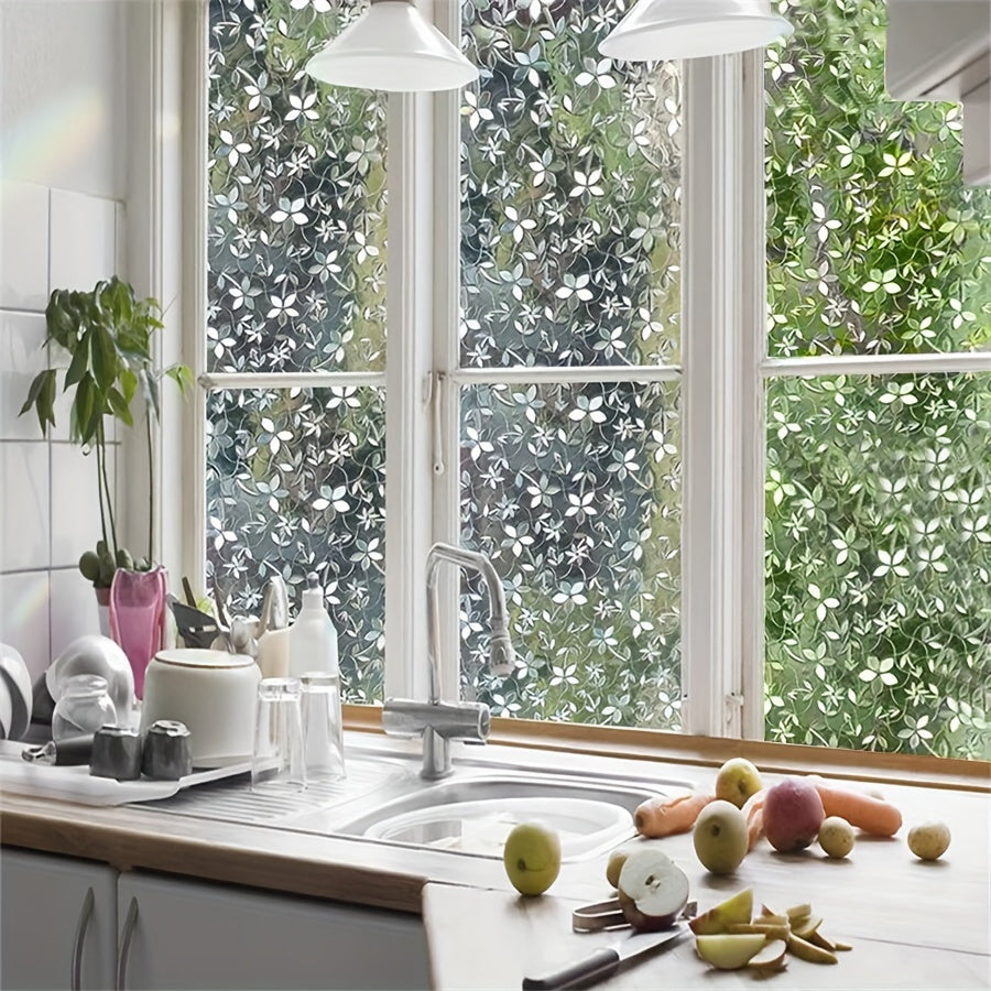 Transform your bathroom and toilet floor-to-ceiling windows with a roll of self-adhesive PVC glass static window film. This waterproof and moisture-proof film is UV-resistant and comes in a transparent and opaque design, perfect for adding a stylish