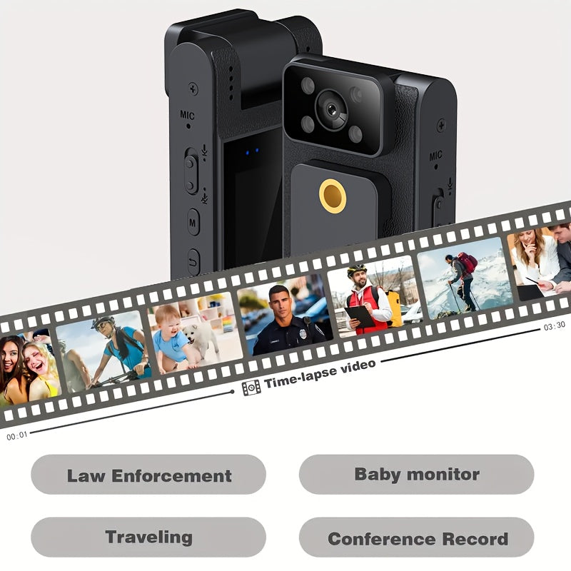 Small magnetic Mini Camera with Infrared Night Vision in 1080p HD resolution. Ideal for sports activities, with a rechargeable lithium polymer battery that can be powered by USB or standard batteries. Perfect for indoor use, with easy button control and