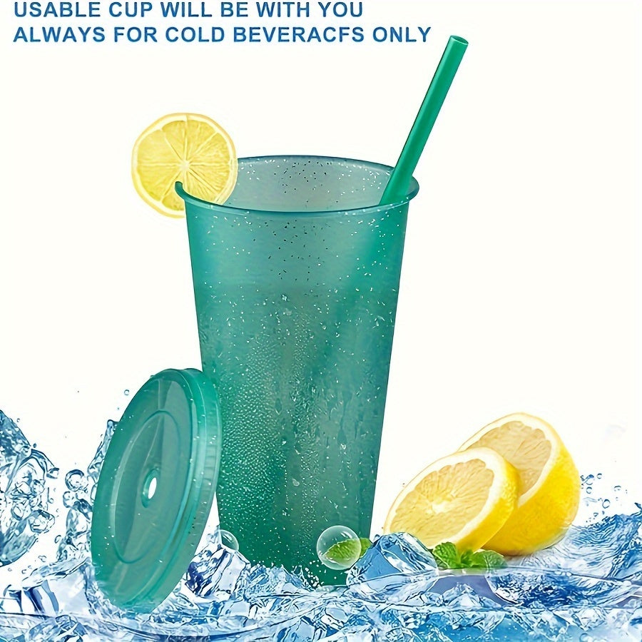 10 reusable 24oz tumblers with lids & straws, BPA-free, ideal for drinks at parties & gatherings.