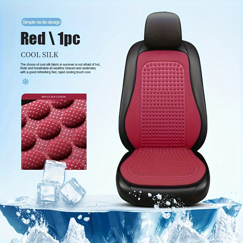 Cooling car seat cushion with breathable fabric, easy install and no-tie design for all seasons.