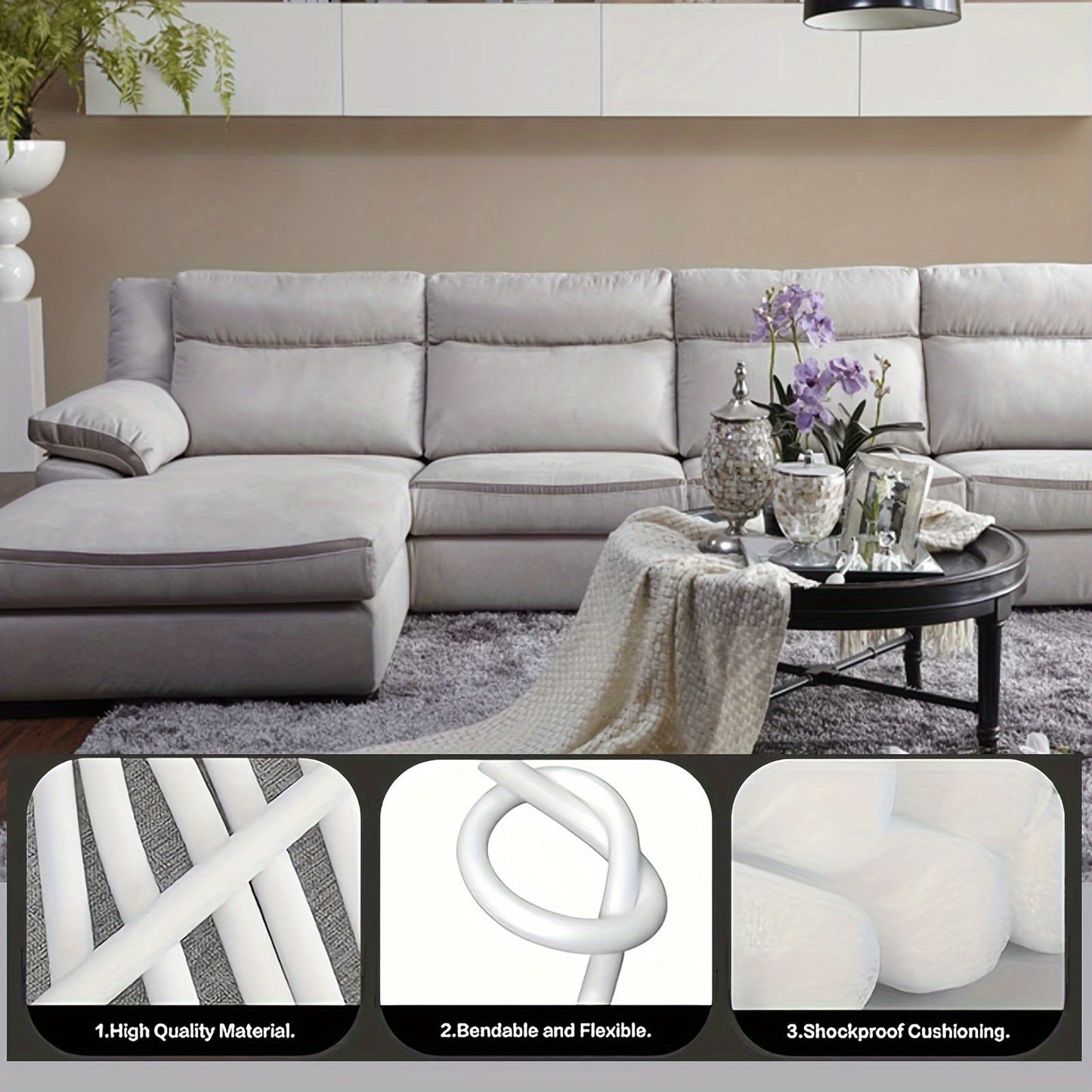 Easy-to-install 10-Pack of White Foam Sofa Slipcover Tuck Grips to Prevent Slipping, Non-Electric Couch Cover Inserts for Stability, No Wood Material Required.