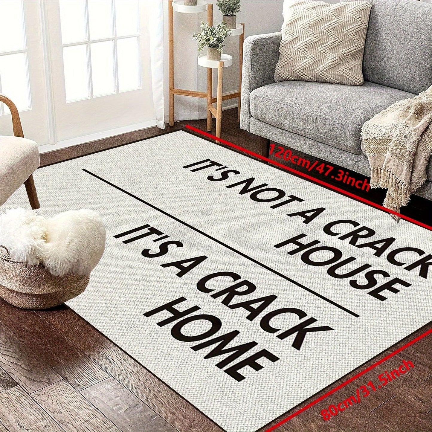 Non-slip machine washable polyester door mat with a white background and crackle home design. Perfect for indoor and outdoor use, this mat is suitable for bedrooms, rooms, hallways, courtyards, as well as photo props and gifts. Measuring 15x23 inches, it