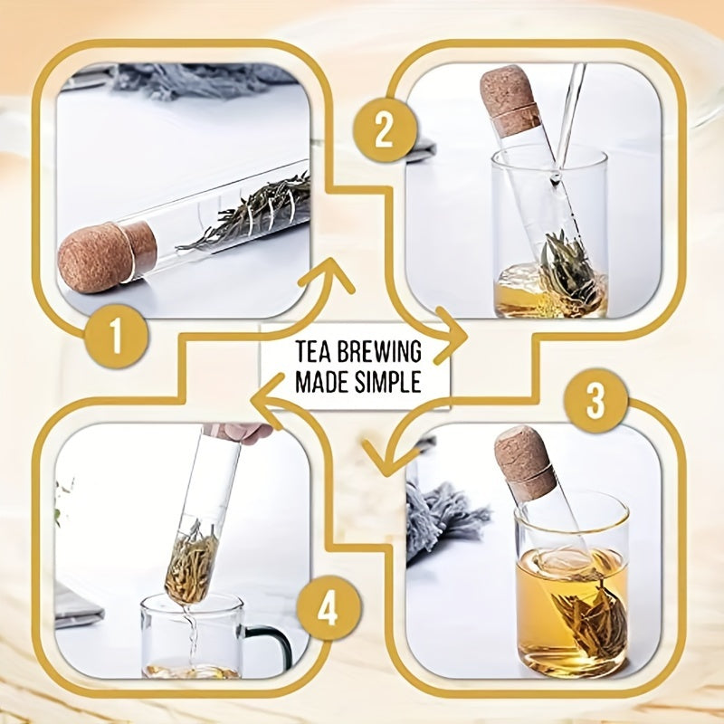 This Cork-Stopped Glass Tea Infuser features a clear test tube design perfect for brewing loose leaf tea - a must-have for any kitchen.