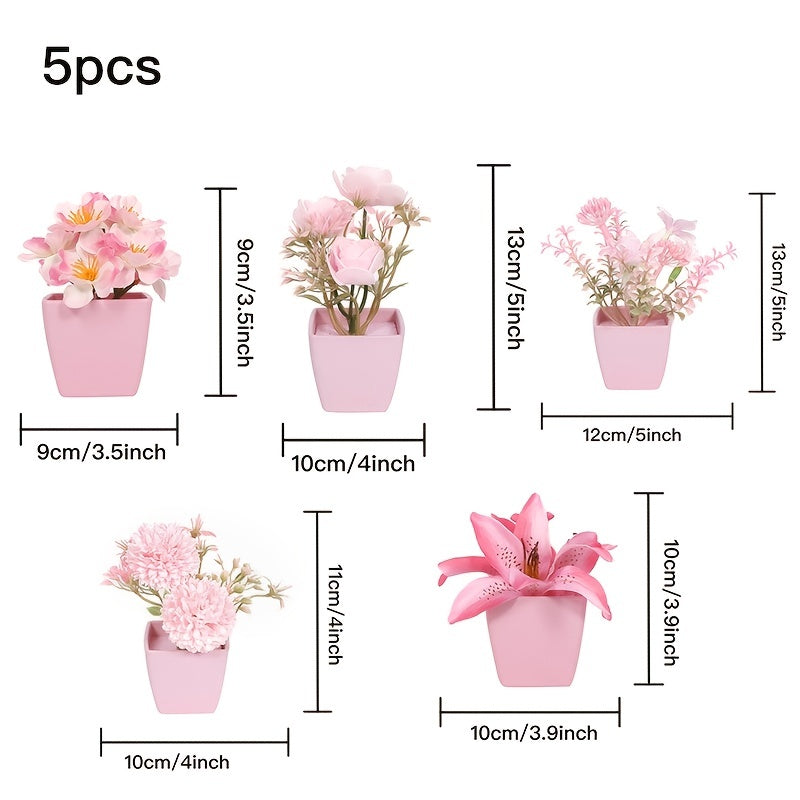 5 Mini artificial potted flowers for desktop decoration