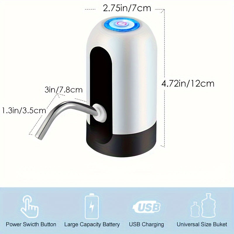 USB rechargeable pump for 11.36-18.93 L jugs, portable camping accessory