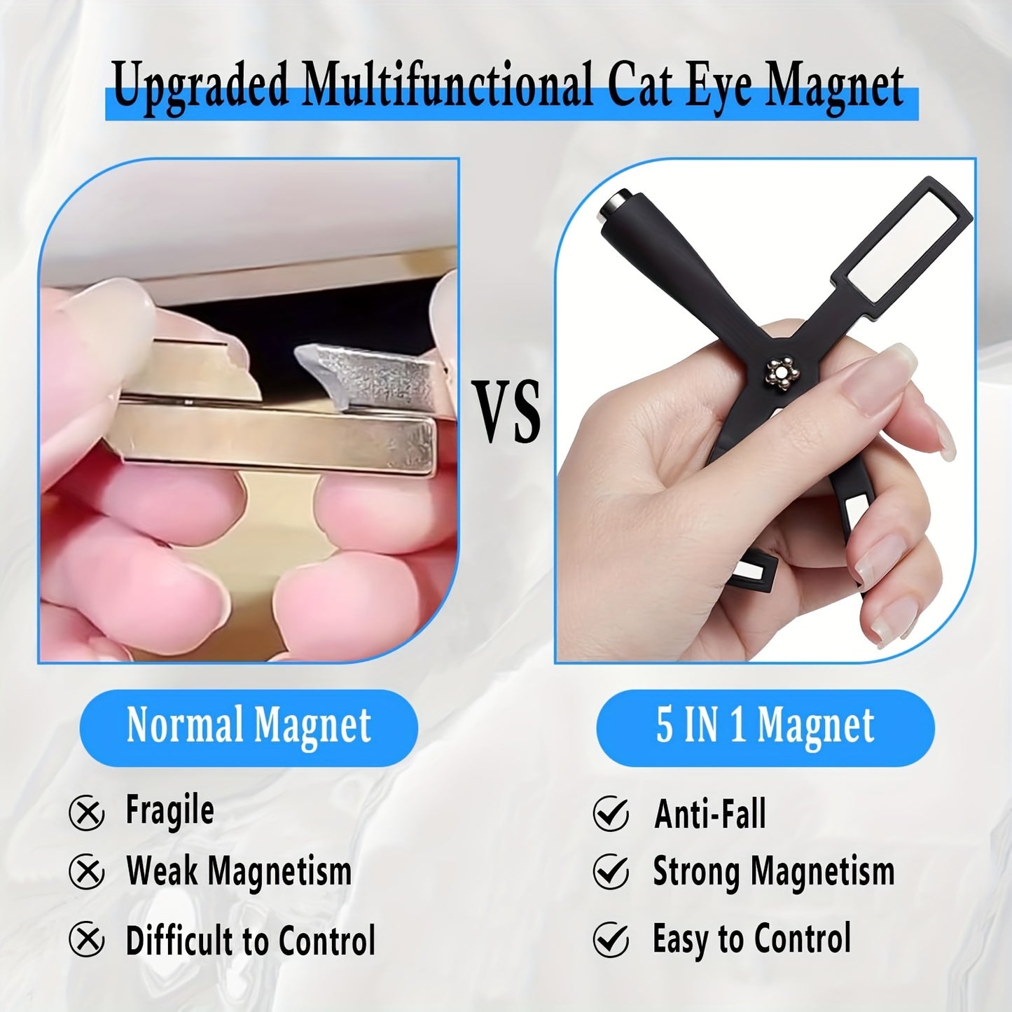 XIYANG TRADE 5-in-1 Cat Eye Magnet for Nails - Multi-function magnetic tool for dotting, drawing, and designing. Includes mirror effect and gradient blue accessories. Odorless and perfect