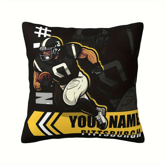 Personalized Pittsburgh Football Pillow Cover - Team Spirit Design, Custom Sports Decor, 18x18 Rectangle, Polyester Knit Material, No Electricity Required, Vibrant Mixed Color Palette, Knitted Fabric Texture