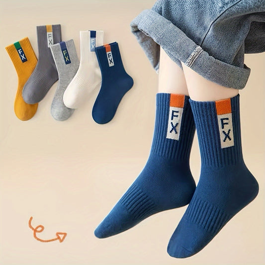 Breathable mid-calf socks for men and children, no pilling, 5 pairs.