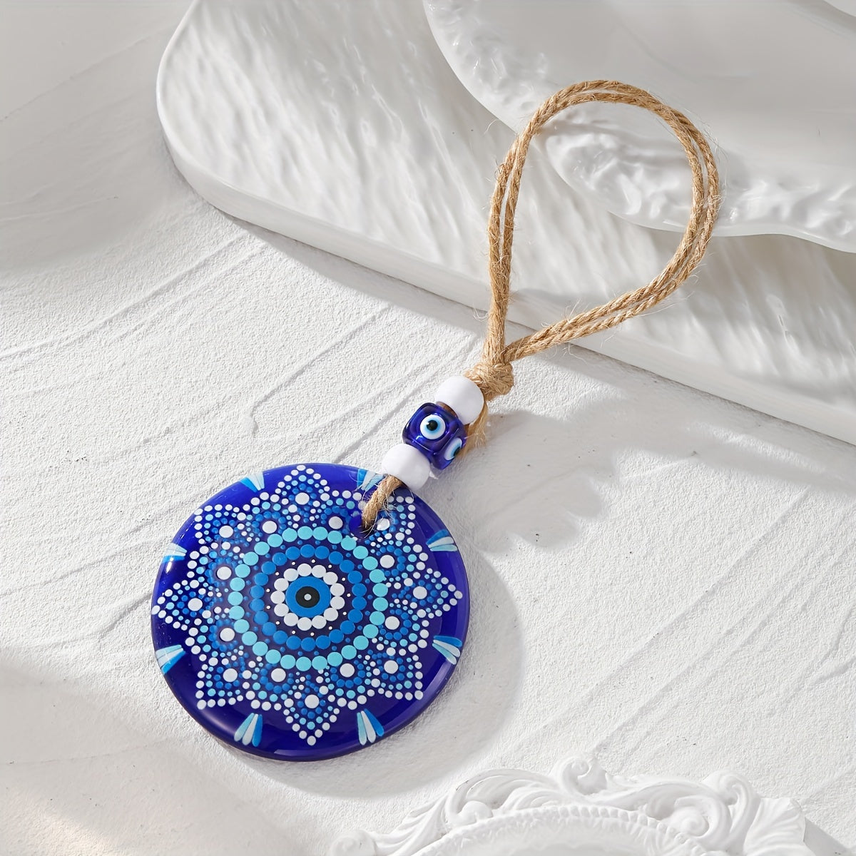 Trendy Evil Eye Keychain - Large Acrylic Evil Eye Charm on Hemp Rope, Stylish Accessory for Women's Car or Bag