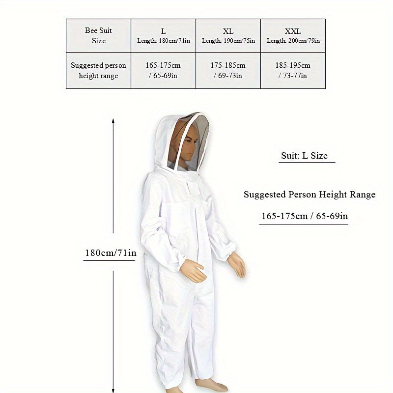 Durable full body beekeeping suit with hood for beekeepers, multiple sizes available