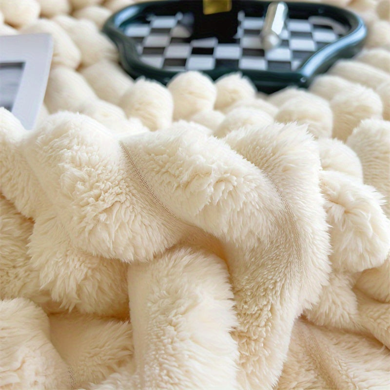 Indulgent Champagne Plush Double-Layer Throw Blanket - Luxuriously Soft, Cozy & Warm for Couch, Bed, Office, and Travel | Ideal for Staying Comfortable in Air Conditioning & Giving as Holiday Gifts