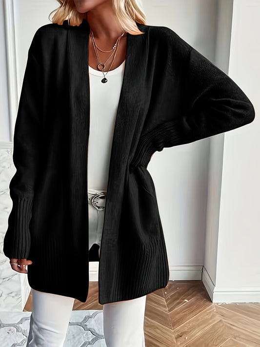 Women's casual long sleeve knit cardigan with open front and pocket.