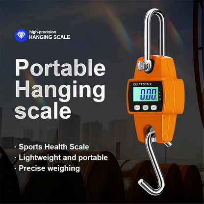 The Industrial Portable Digital Crane Scale features a 300kg precision, stainless steel hook, and LCD display for accurate weight measurement in Kg/Lb/N. Ideal for heavy-duty industrial use.