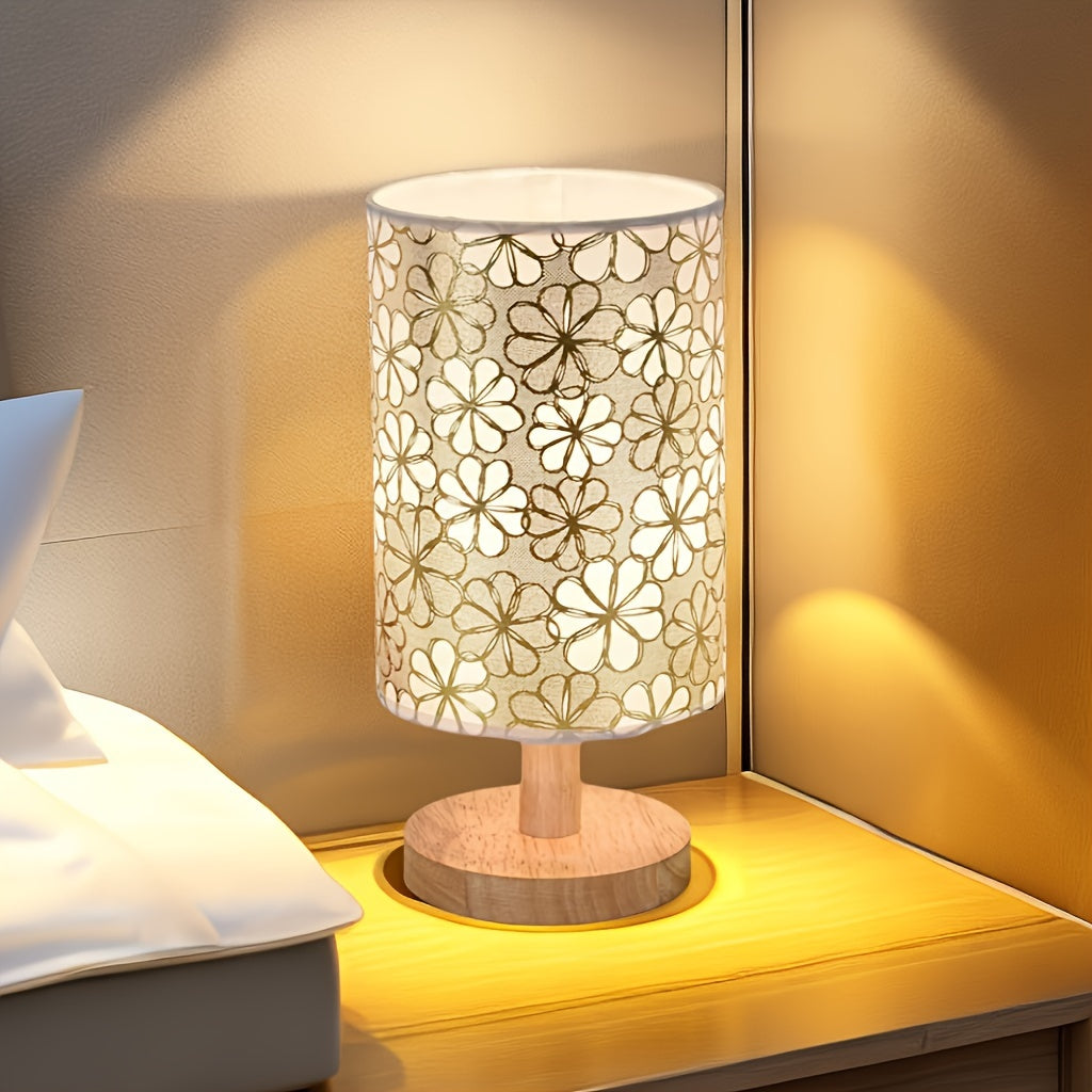 Wooden table lamp with fabric shade, modern Nordic style, decorative bedside lamp for bedroom, creative wooden nightlight.