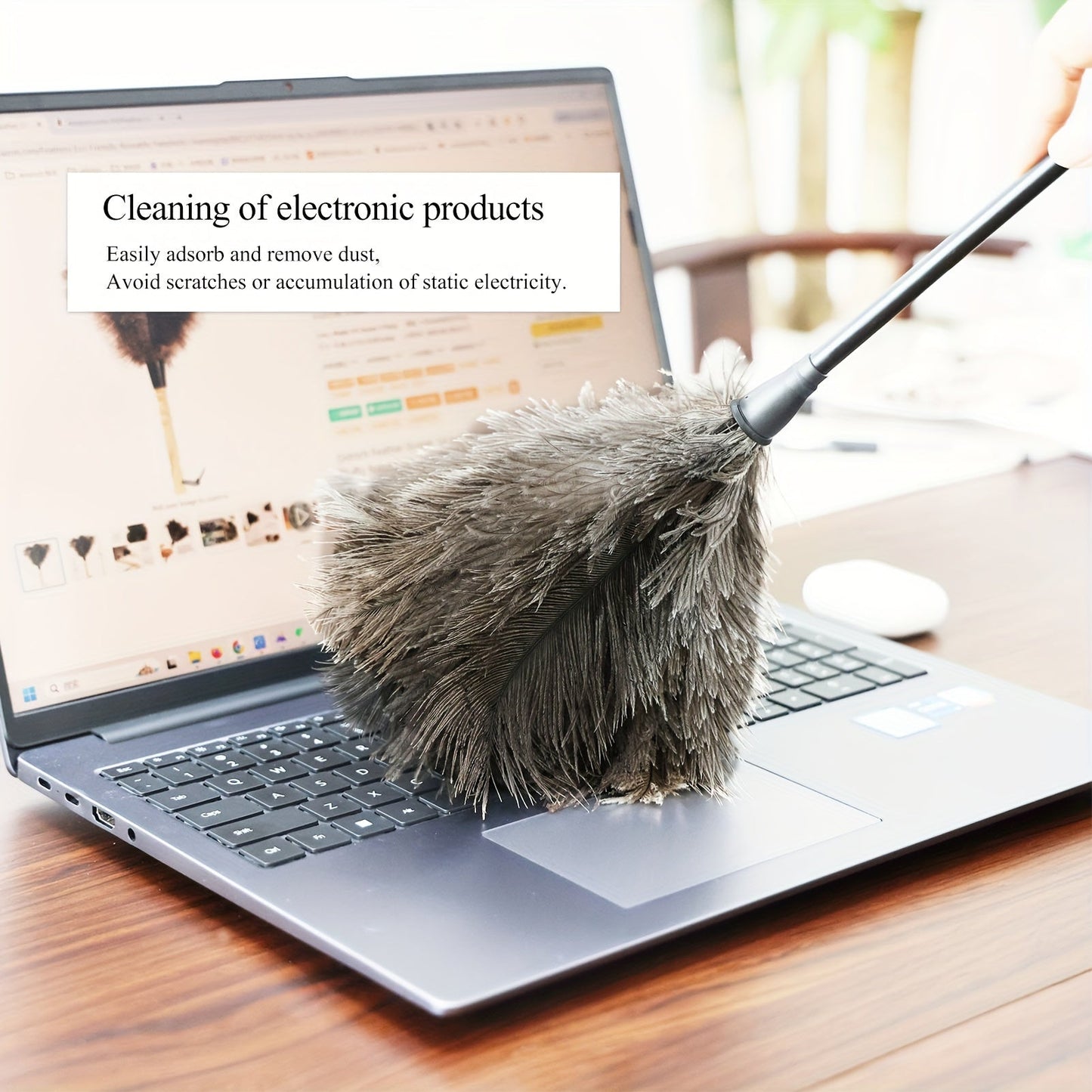 Set of 3 Ostrich Feather Dusters with Stylish Black Handles, Versatile Dusting Brushes for Every Room and Surface, Effortless Cleaning without the Need for Electricity or Batteries