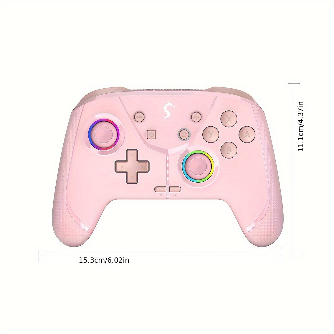 Versatile wireless game controller with vibrant RGB lights, dual motors, 6-axis gyro, customizable buttons, long-lasting battery, ergonomic design, durable build.