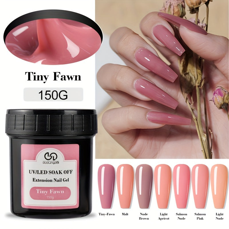 UV/LED soak off gel for nail extension in nude pink shade.