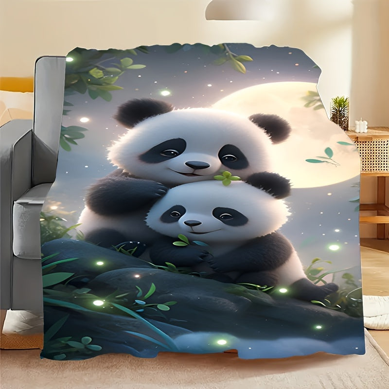 Soft and cozy flannel blanket featuring a cute panda print. Perfect for adding warmth and style to your sofa, bed, office, or as a shawl or leg cover. Ideal for outdoor camping and suitable for all seasons. Made of durable, anti-tear polyester with