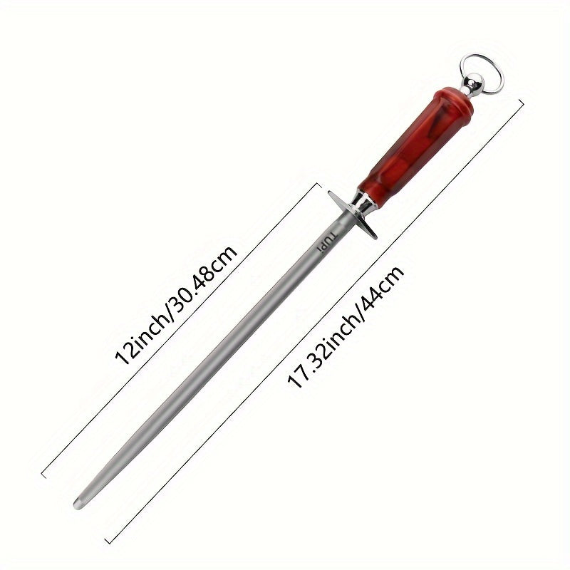 Sharpener for knives with a 12-inch red ABS handle - made from high carbon steel with ultra-fine grit, ideal for use in kitchens and restaurants.