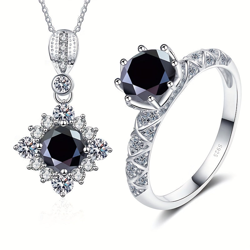 High quality jewelry set featuring a 2ct Moissanite necklace and 1ct Moissanite ring in 925 sterling silver. Perfect for engagement or wedding, comes with certificate and gift box.