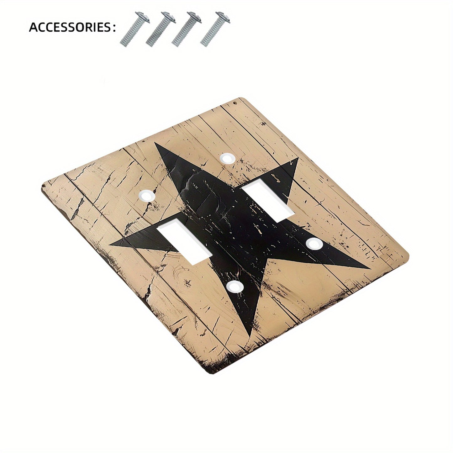 Hand painted rustic black star wall plate adds decorative touch to light switches. No electricity required, easy to clean, suitable for country-style bathroom or bedroom decor. Available in single gang or dual gang options.