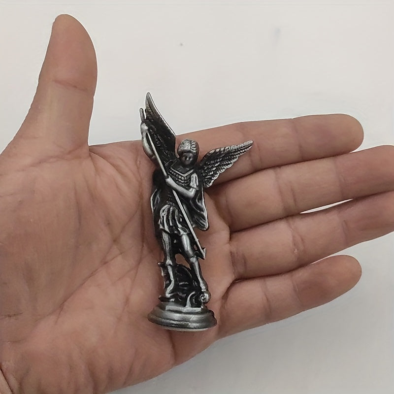 Saint Michael Archangel figurine made of zinc alloy for home decor and tabletop display.