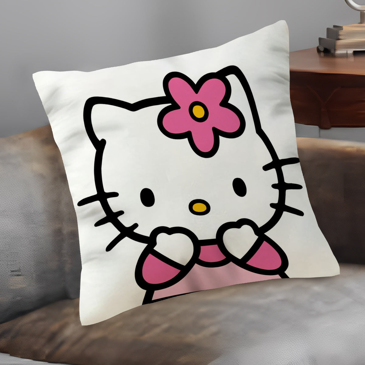 Sanrio Hello Kitty Plush Pillow Cover measuring 45.72x45.72cm - Featuring a charming Cartoon Design with Soft Short Fur and Single-Sided Print. Insert not included. Makes a great gift for Valentine's Day or Christmas, perfect for Home Decor, Bedrooms