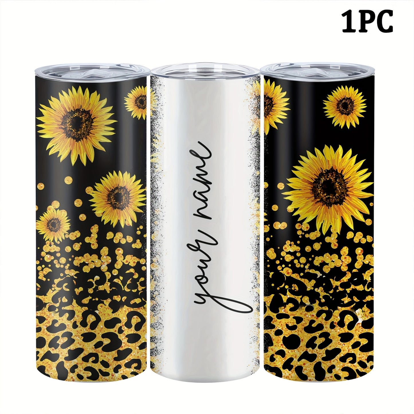 Customized sunflower stainless steel water bottle, 20oz with lid and straw, BPA-free, shatterproof, machine washable, perfect for outdoor travel and Valentine's Day gift.