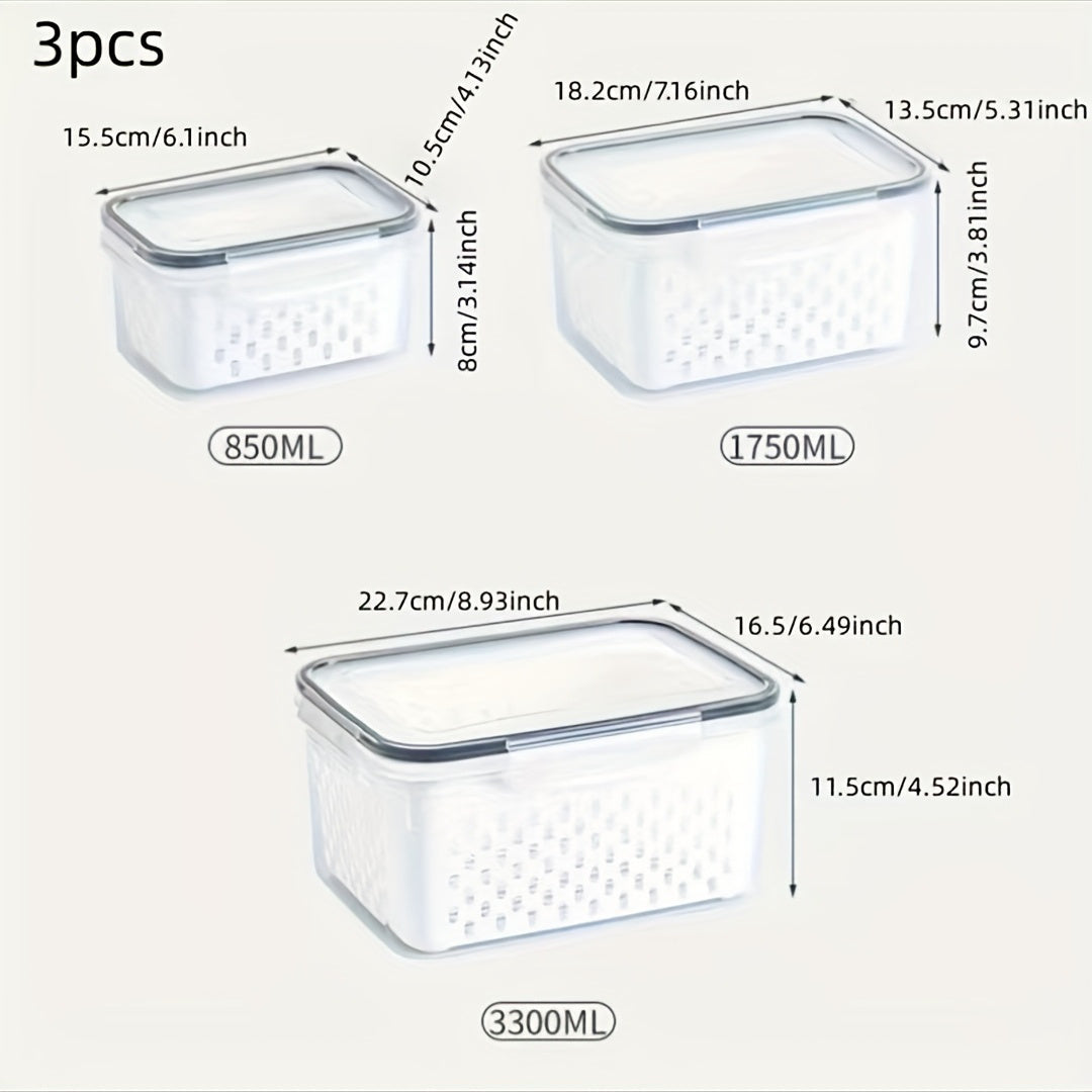 Keep your kitchen organized and your food fresh with these 3 multifunctional sealed fresh-keeping boxes for fruits and vegetables. Designed with a drainage tank and refrigerator storage box, these boxes will help you keep your produce fresher for longer.