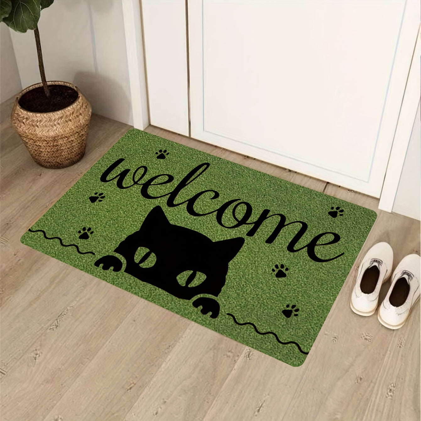 Creative Monogram Print Kitchen Mat featuring a Cute Kitten Paw Pattern, Anti-fatigue Bathroom Pad, Washable Area Rug, Perfect for Living Room Bedroom Entryway Home Decor. Great Indoors Room Supplies and Bedside Accessories. Ideal Spring Decor Gift.