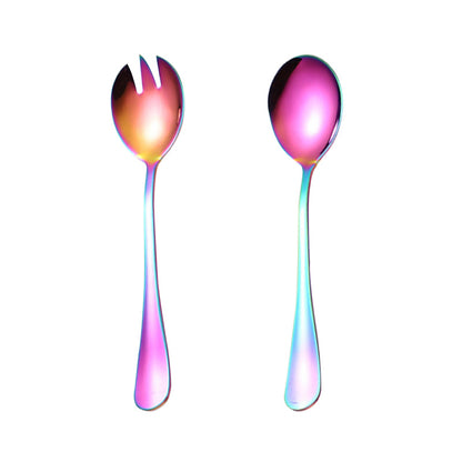 Set of 2 gold-plated stainless steel salad utensils for various dishes.