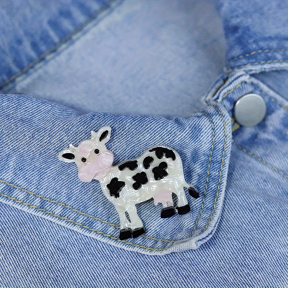 Handcrafted Acrylic Cow Brooch Pin - Adorable Farm Animal Theme - Transparent Lapel Pin for Dresses, Hats & Gifts - Playful Animal Shape Accessory mimicking Simulation Modeling.