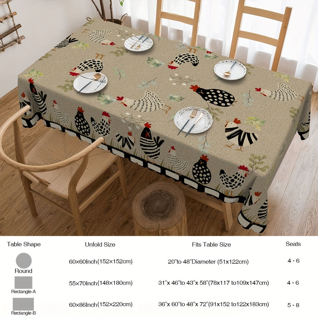 1pc Rustic Farmhouse Style Table Cover with Rooster Pattern, Stain Resistant, Non-slip, Wrinkle Resistant Home Decor