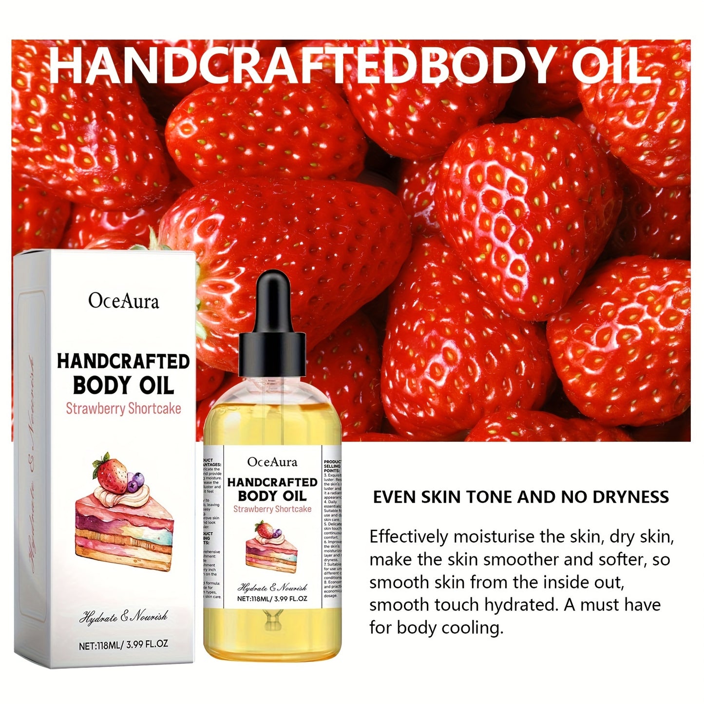 105ml of Strawberry Bliss Body Oil hydrates and softens skin with coconut, olive, and glycerin. Fragrance-free for sensitive skin.