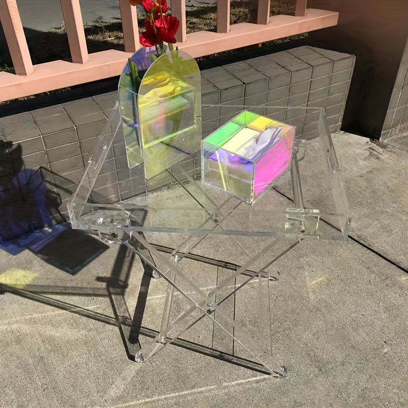 Acrylic Transparent Folding Coffee Table with Movable Storage Shelf - Light Luxury, Durable, and Portable