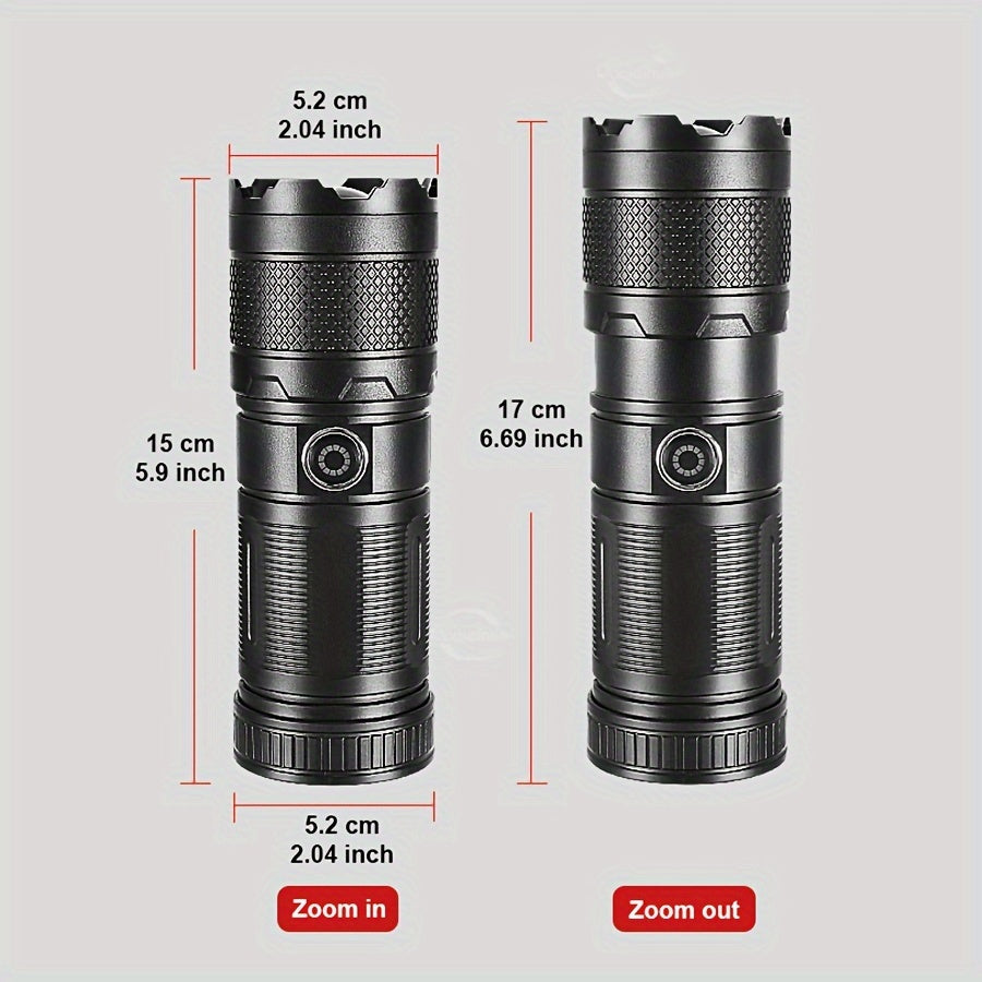 1pc PAWEINUO 30W LED Rechargeable Handheld Flashlight with 5 Modes, SOS Function, and 2600mAh Lithium Battery.