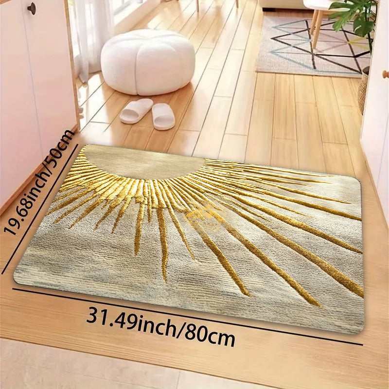 Rectangular Entrance Mat with Sunburst Design - Soft Thick Sponge Indoor Rug, Machine Washable Polyester with PVC Backing, Decorative Carpet for Kitchen, Laundry, Bathroom, Living Room, Bedroom - 1 Piece