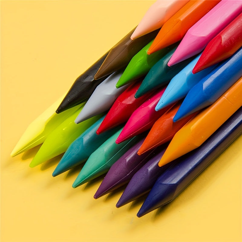 Washable triangular crayons in 6/12/18/24 vibrant colors with ergonomic grip for youngsters. Non-staining.