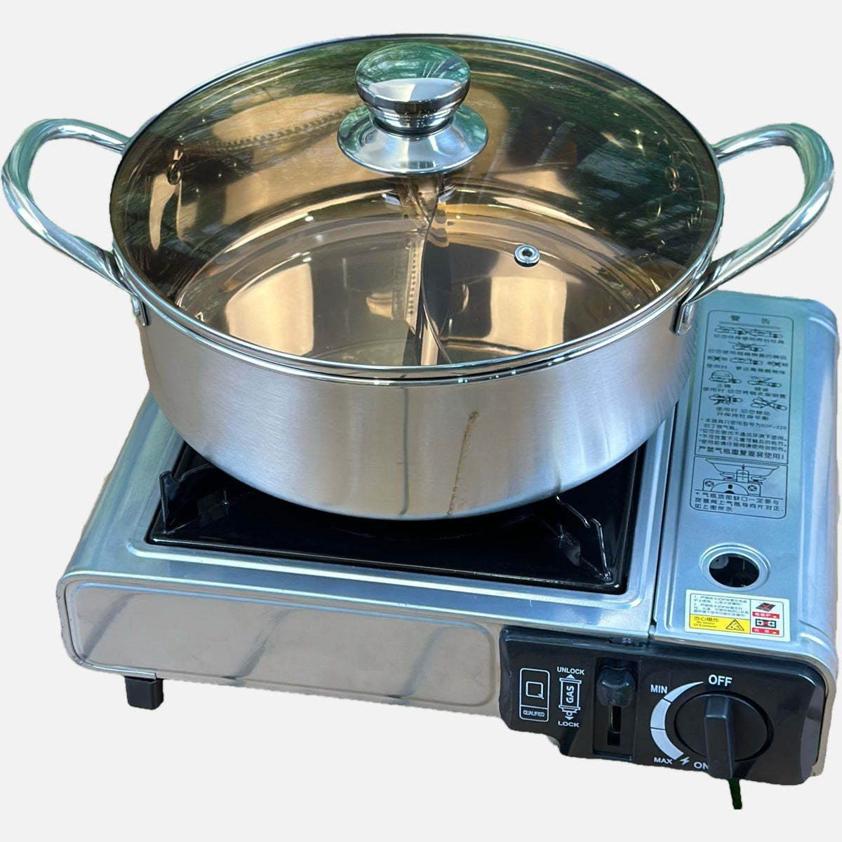 No Electricity Needed Stainless Steel Hot Pot Set with Divider – Dual Flavor Cooking Pot, Increased Capacity, Suitable for Home and Restaurant Use on Induction & Gas Stoves