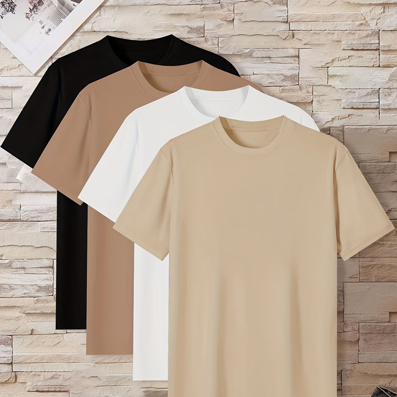 Set of 4 Men's Plain Short Sleeve T-Shirts