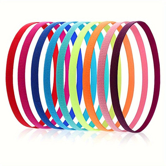 Sports headbands in a pack of five, made of non-slip elastic material in assorted vibrant colors reminiscent of candies. Perfect for running and yoga, these hair accessories are ideal for women and girls.