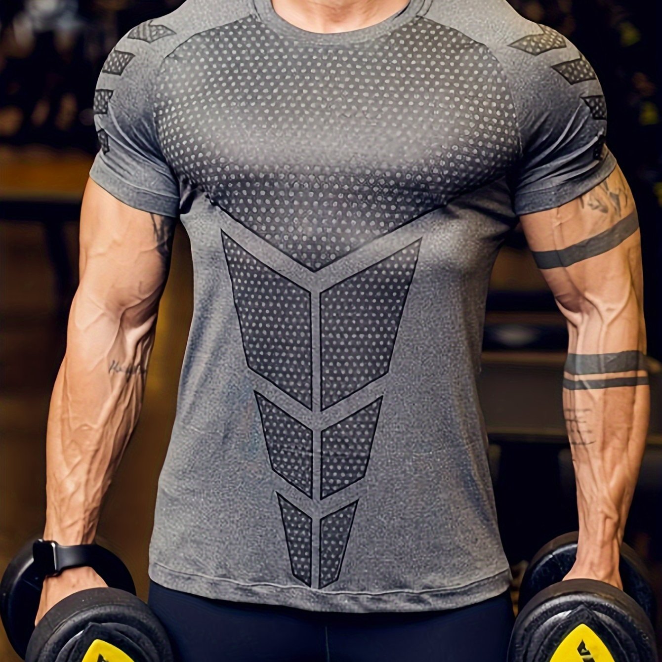 Men's Short Sleeve Round Neck Compression T-shirt for Body Building and Training, Stretch, Quick-drying, Breathable