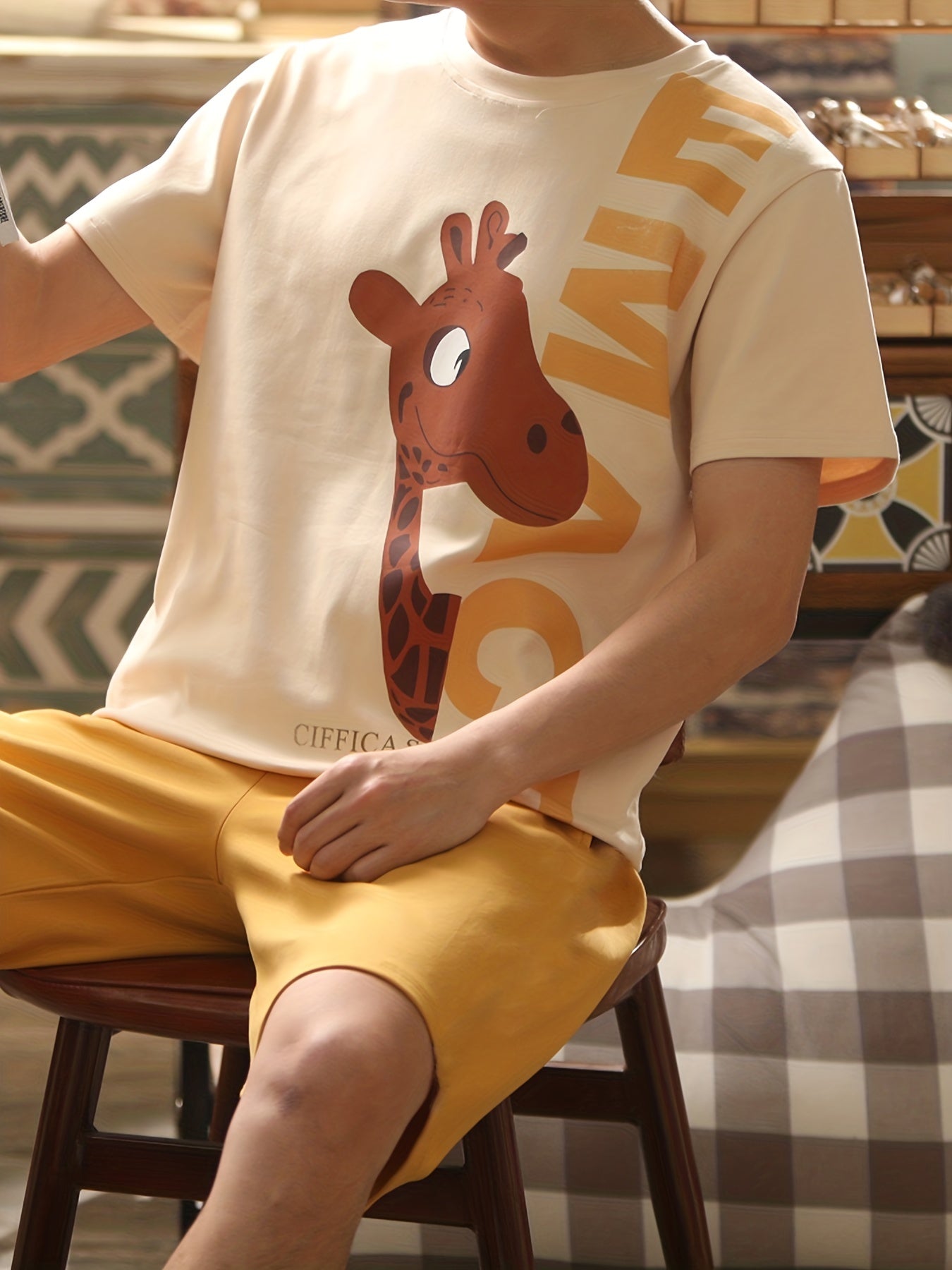 Men's summer cartoon pajamas - short sleeve set for casual home wear.