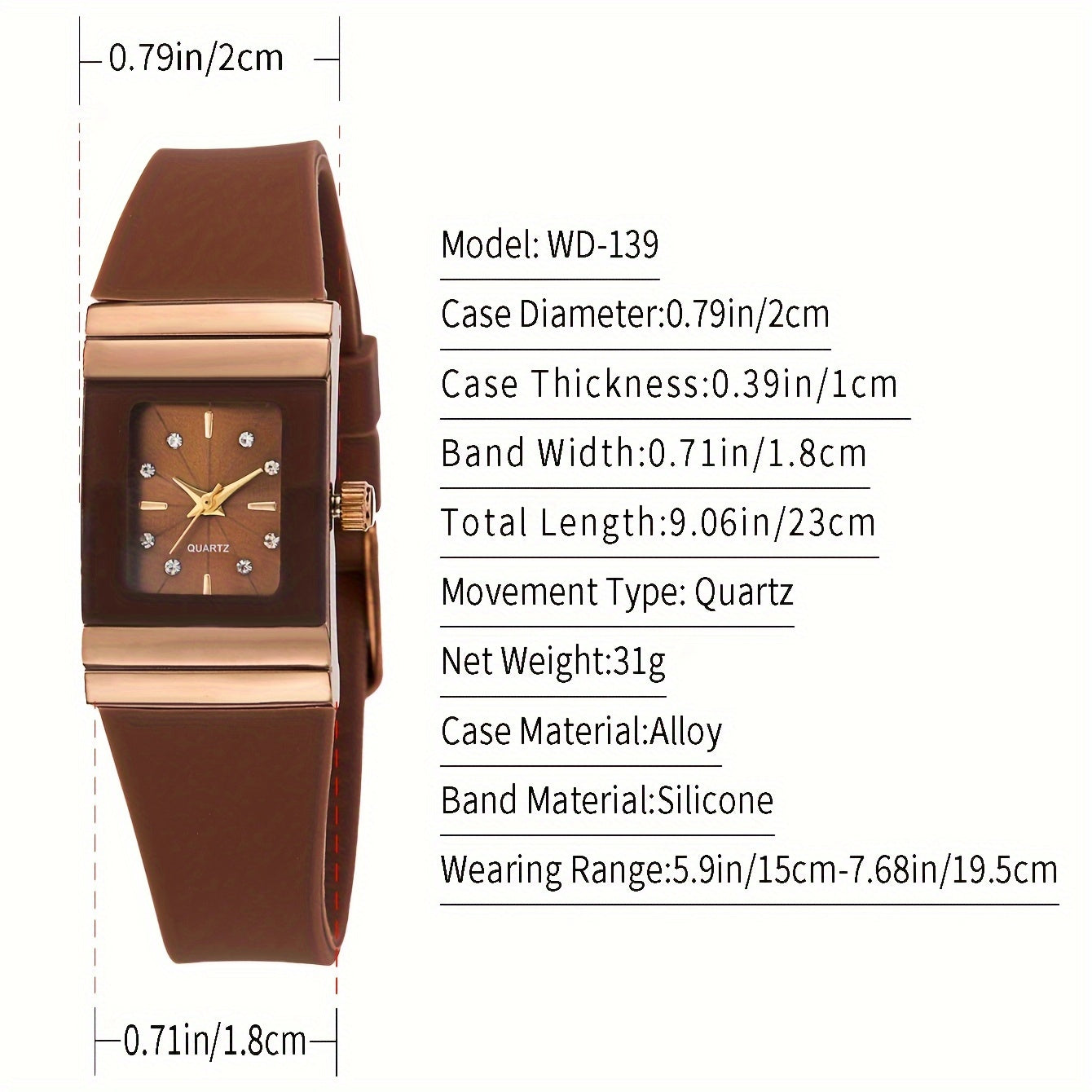 Women's quartz wrist watch with silicone band, zinc alloy case, button battery powered - elegant fashion accessory